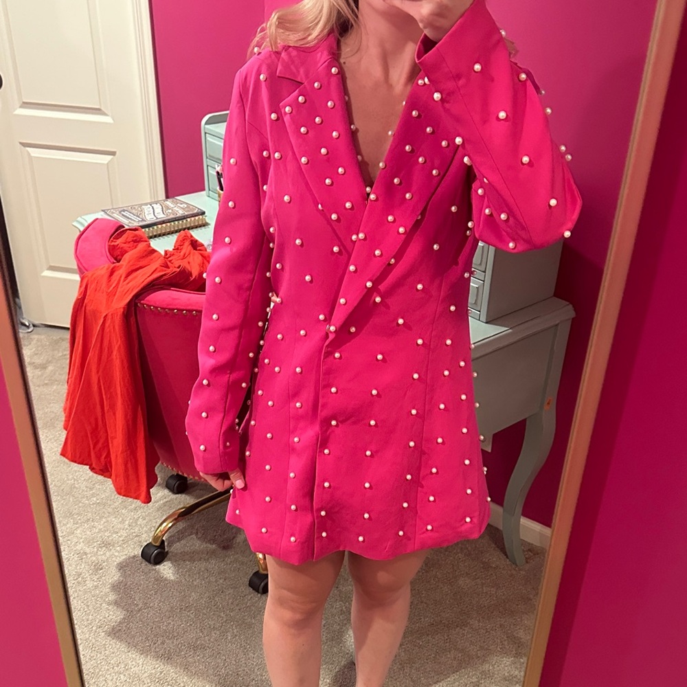 Buddy Love Pink Blazer Dress with Pearl Embellishments